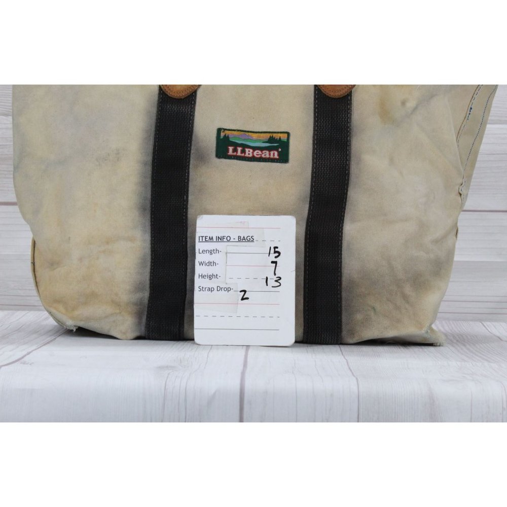 Vintage LL Bean Cream Canvas Leather Double Handle Zipper Tote Boat Beach Bag - Picture 8 of 8